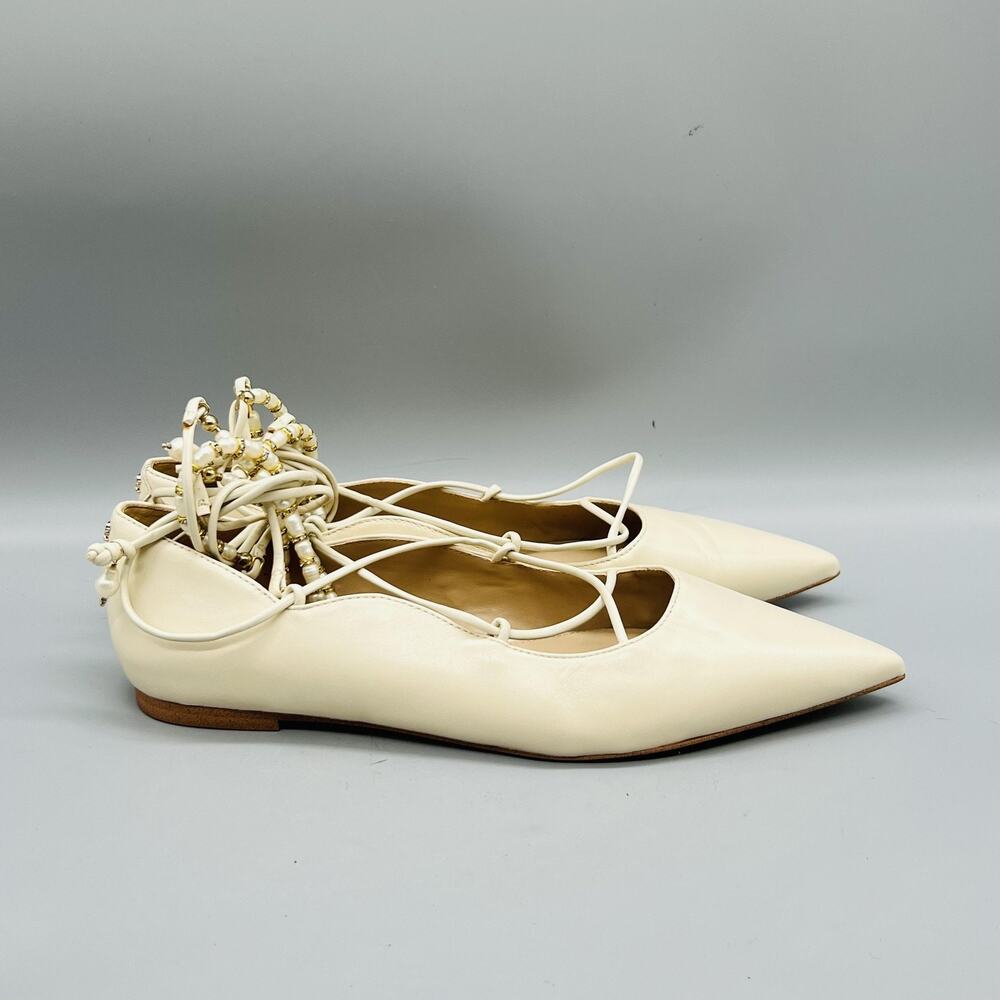 Sam Edelman Shoes Womens 8 Off White Leather Beaded Lace Up Ballet Flats